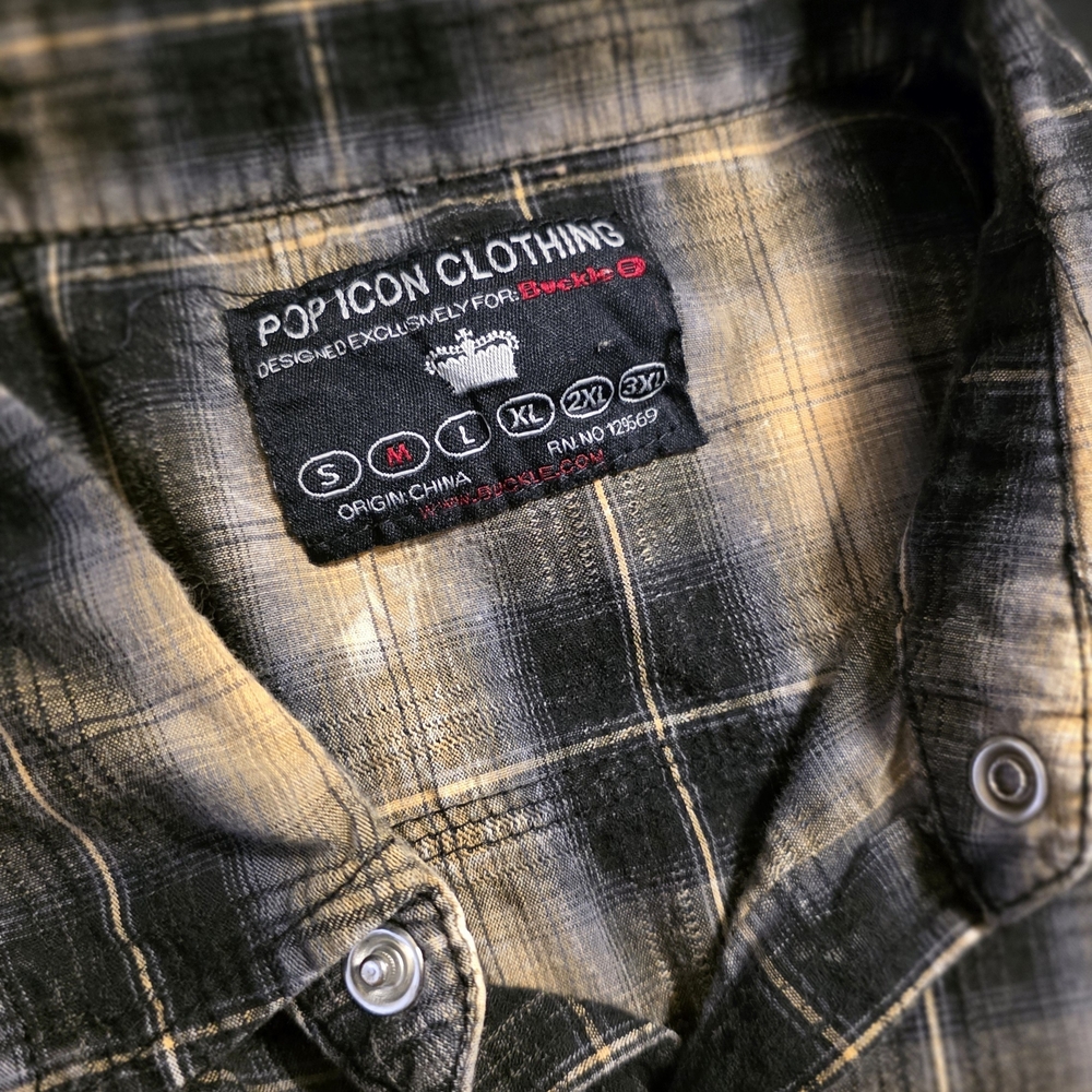 POP ICON CLOTHING Black and Cream Plaid Shirt with Cross Embroidery - Picture 9 of 11